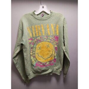 Nirvana Sweater Womens Small Green Pink Yellow Oversized Graphic Print